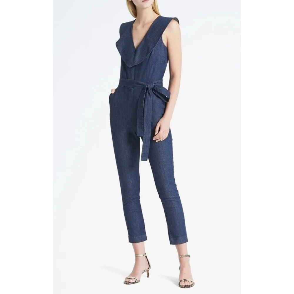 Banana Republic ruffled V-neck sleeveless denim jumpsuit